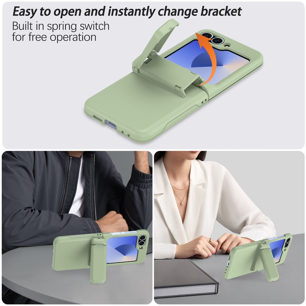 For Samsung Galaxy Z Flip7 FE 5G / Z Flip6 5G Case Spring Hinge Kickstand PC Folding Phone Cover with Card Slot - Green