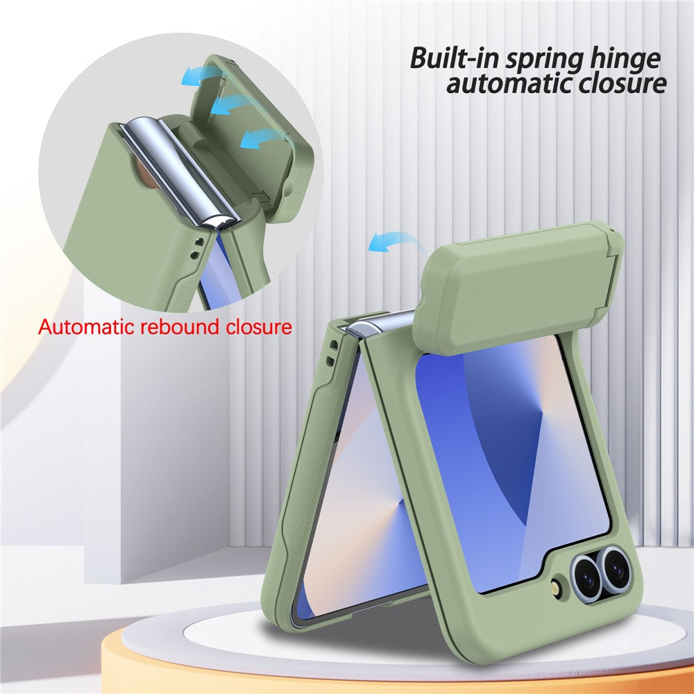 For Samsung Galaxy Z Flip7 FE 5G / Z Flip6 5G Case Spring Hinge Kickstand PC Folding Phone Cover with Card Slot - Green