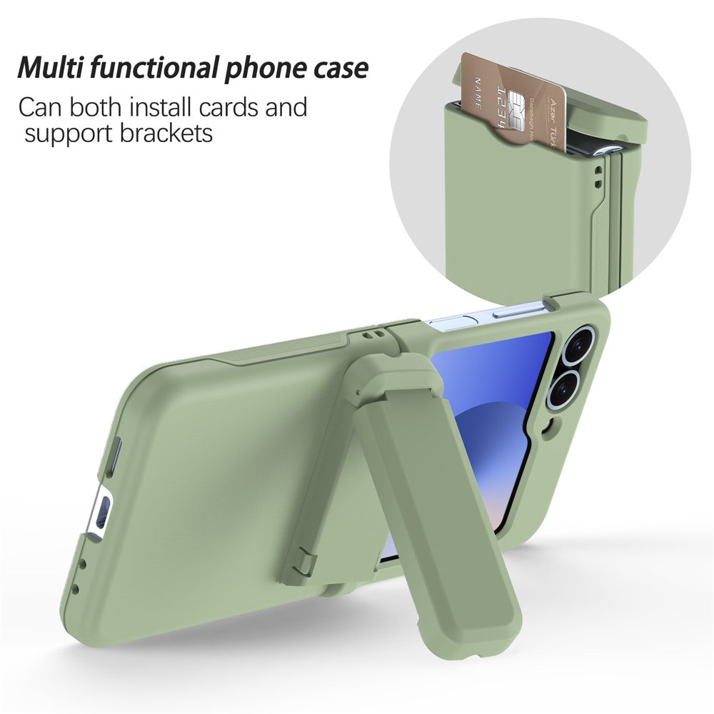 For Samsung Galaxy Z Flip7 FE 5G / Z Flip6 5G Case Spring Hinge Kickstand PC Folding Phone Cover with Card Slot - Green