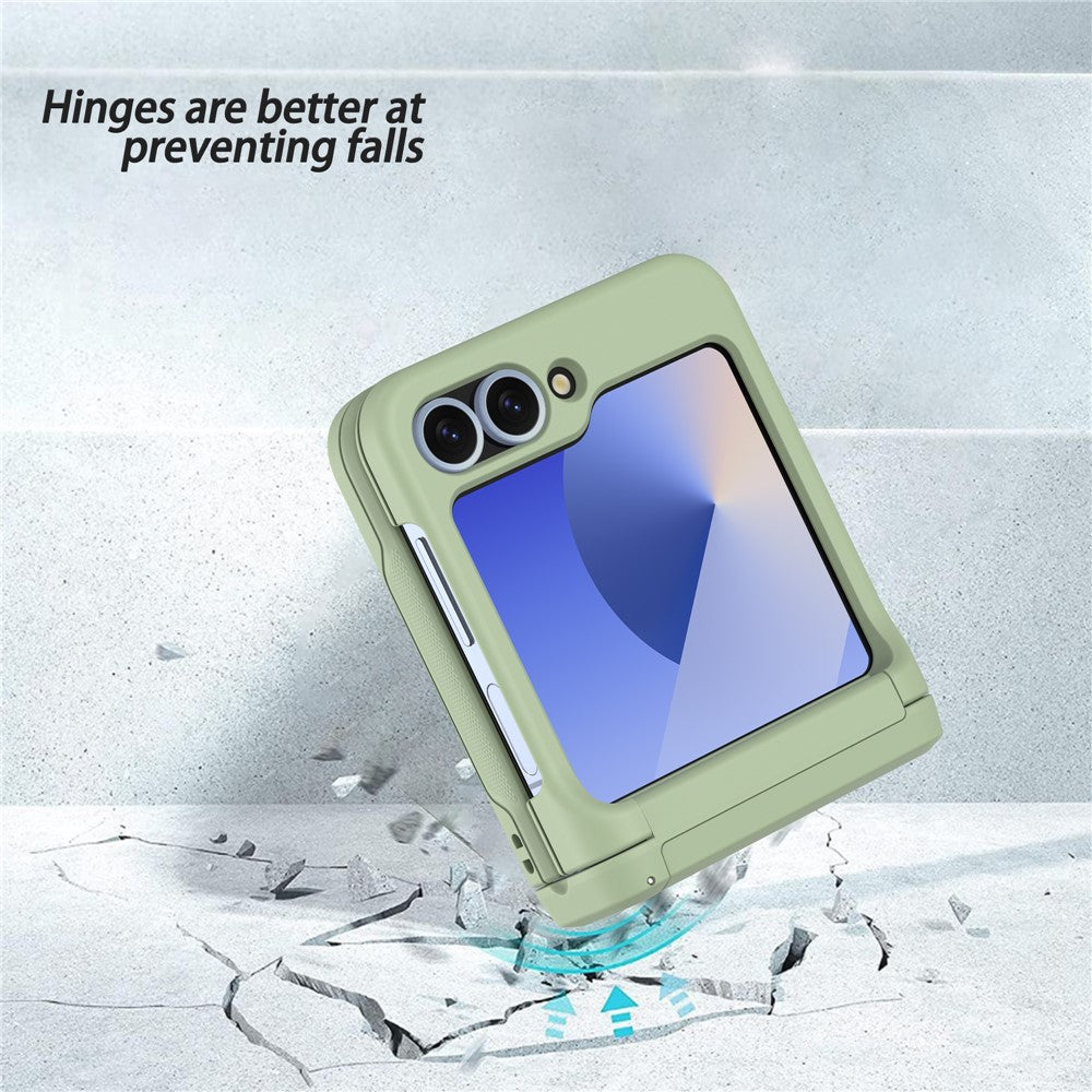 For Samsung Galaxy Z Flip7 FE 5G / Z Flip6 5G Case Spring Hinge Kickstand PC Folding Phone Cover with Card Slot - Green