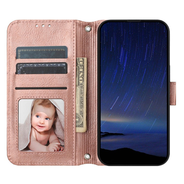 For Samsung Galaxy S25 Edge Case Zipper Pocket Leather Phone Cover with Crossbody Shoulder Strap - Rose Gold