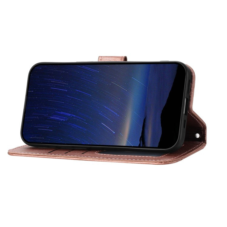 For Samsung Galaxy S25 Edge Case Zipper Pocket Leather Phone Cover with Crossbody Shoulder Strap - Rose Gold