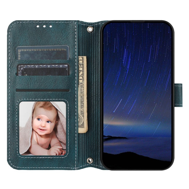 For Samsung Galaxy S25 Edge Case Zipper Pocket Leather Phone Cover with Crossbody Shoulder Strap - Blackish Green