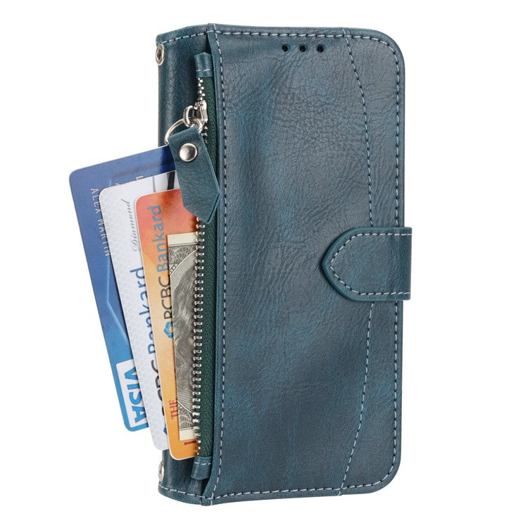 For Samsung Galaxy S25 Edge Case Zipper Pocket Leather Phone Cover with Crossbody Shoulder Strap - Blackish Green
