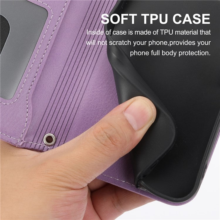 For Samsung Galaxy S25 Edge Case Zipper Pocket Leather Phone Cover with Crossbody Shoulder Strap - Purple