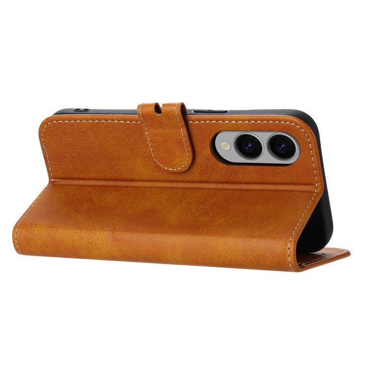 For Samsung Galaxy S25 Edge Case Happy Cat Pattern Imprinted Leather Wallet Phone Cover - Yellow