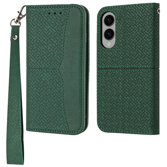 For Samsung Galaxy S25 Edge Case Woven Texture PU Leather Wallet Phone Cover - Green