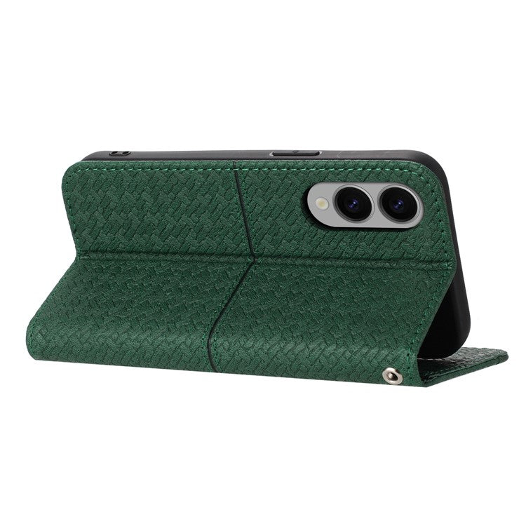 For Samsung Galaxy S25 Edge Case Woven Texture PU Leather Wallet Phone Cover - Green
