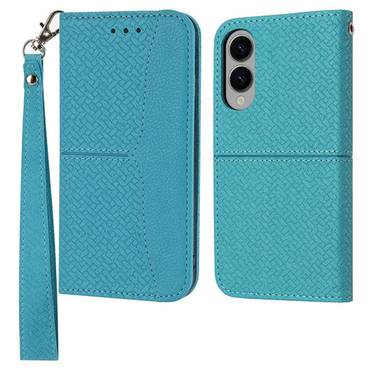 For Samsung Galaxy S25 Edge Case Woven Texture PU Leather Wallet Phone Cover - Blue