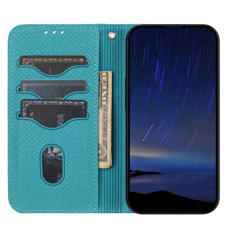 For Samsung Galaxy S25 Edge Case Woven Texture PU Leather Wallet Phone Cover - Blue