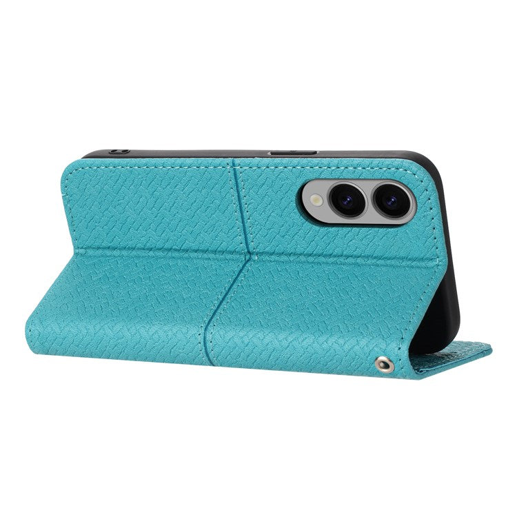 For Samsung Galaxy S25 Edge Case Woven Texture PU Leather Wallet Phone Cover - Blue