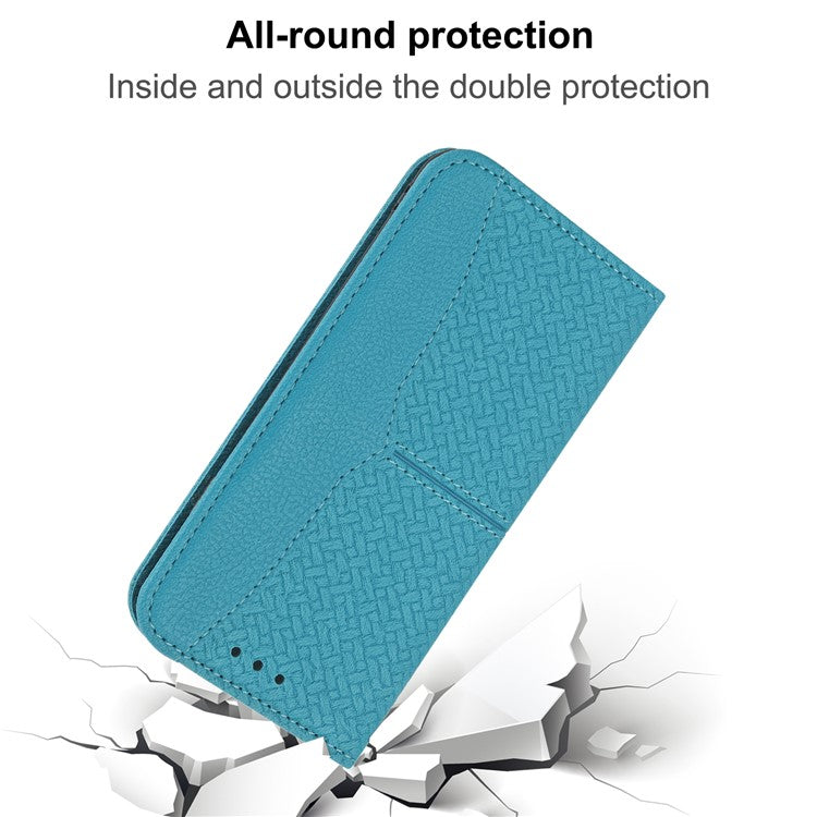 For Samsung Galaxy S25 Edge Case Woven Texture PU Leather Wallet Phone Cover - Blue