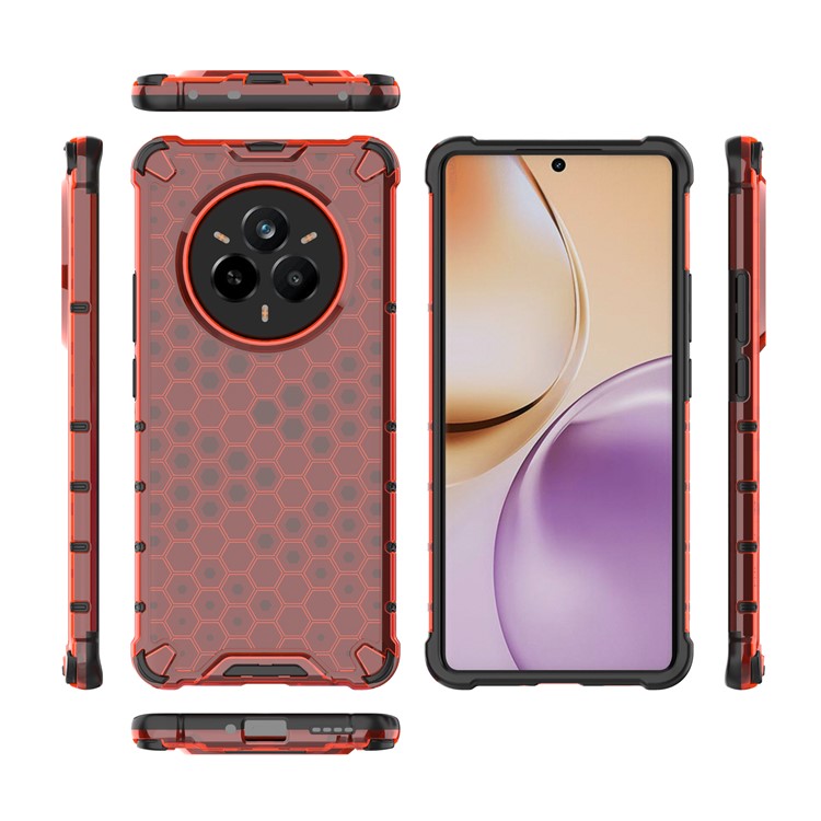 For Realme 14 Pro 5G Case PC + TPU Phone Cover Honeycomb Shape - Red