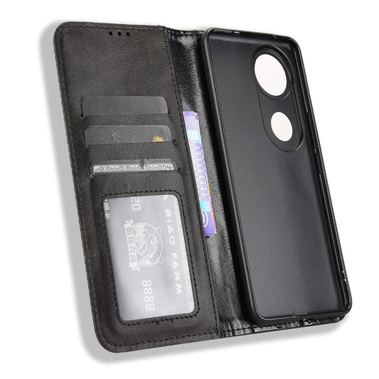 For vivo V50 5G Case Wallet Stand Retro Texture Leather Phone Cover - Black