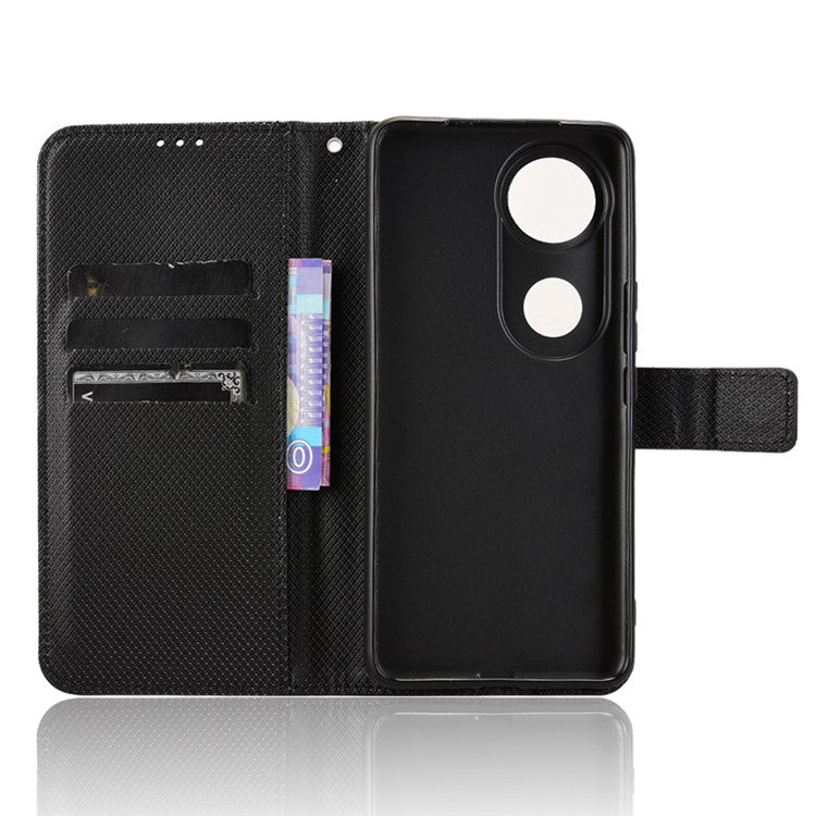 For vivo V50 5G Case PU Leather Diamond Texture Wallet Phone Cover - Black