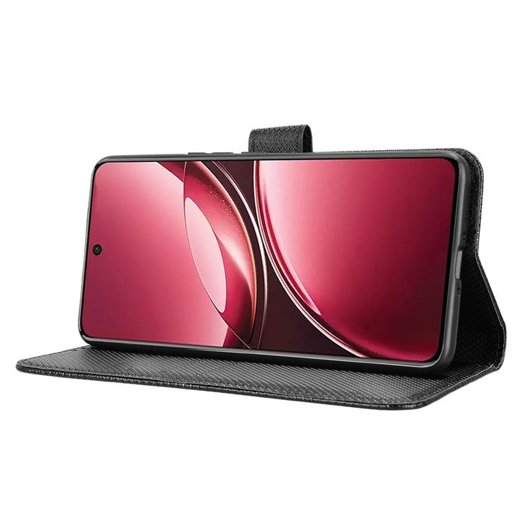 For vivo V50 5G Case PU Leather Diamond Texture Wallet Phone Cover - Black