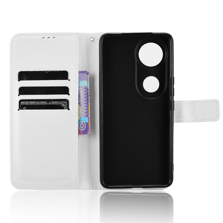 For vivo V50 5G Case PU Leather Diamond Texture Wallet Phone Cover - White