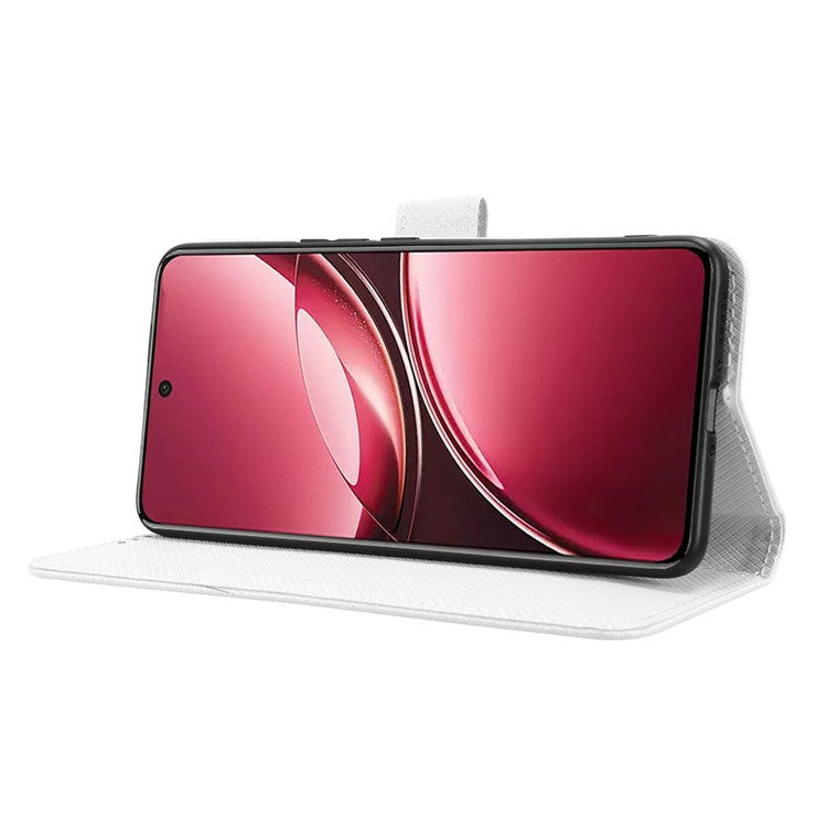 For vivo V50 5G Case PU Leather Diamond Texture Wallet Phone Cover - White