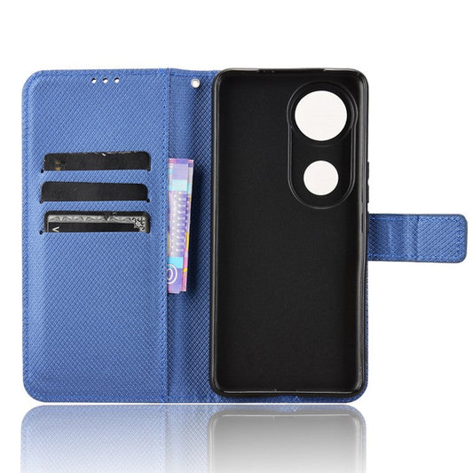 For vivo V50 5G Case PU Leather Diamond Texture Wallet Phone Cover - Blue