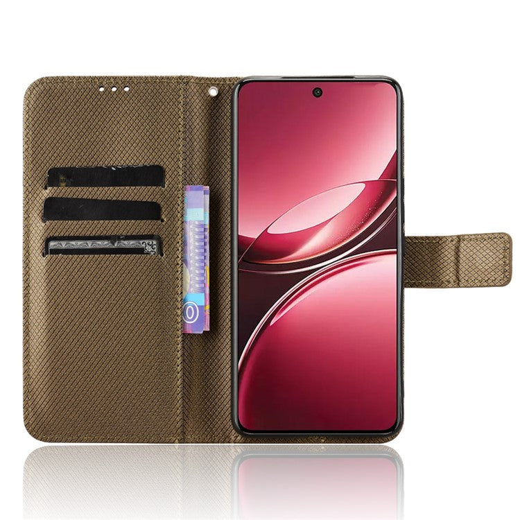 For vivo V50 5G Case PU Leather Diamond Texture Wallet Phone Cover - Brown