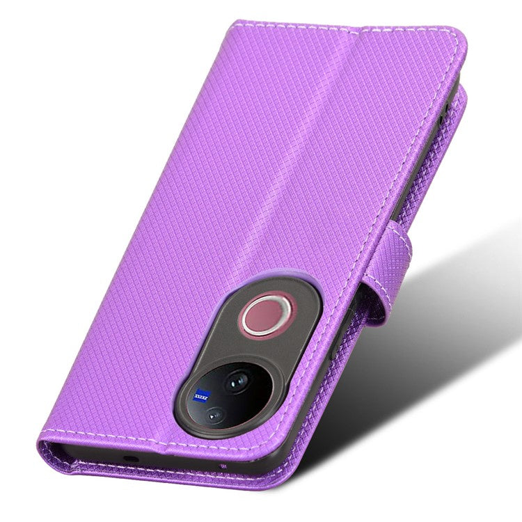 For vivo V50 5G Case PU Leather Diamond Texture Wallet Phone Cover - Purple