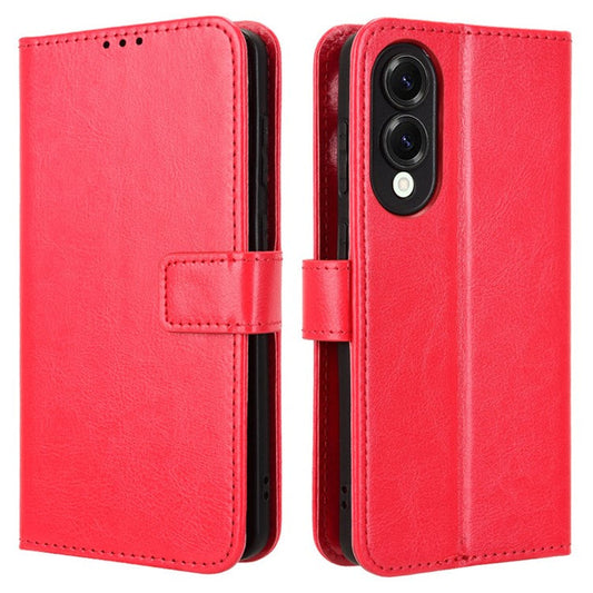 For Samsung Galaxy S25 Edge Case Crazy Horse Texture PU Leather Phone Wallet Cover - Red