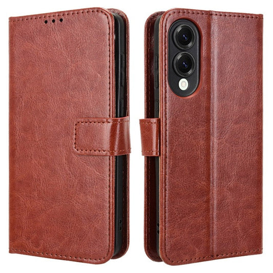 For Samsung Galaxy S25 Edge Case Crazy Horse Texture PU Leather Phone Wallet Cover - Brown
