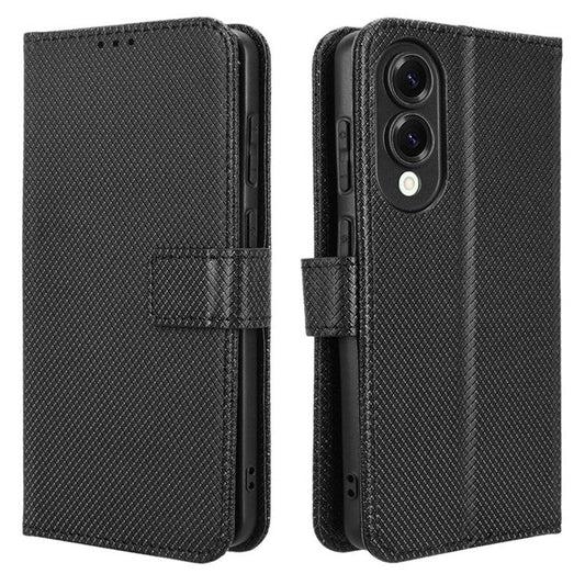 For Samsung Galaxy S25 Edge Case PU Leather Diamond Texture Wallet Phone Cover - Black