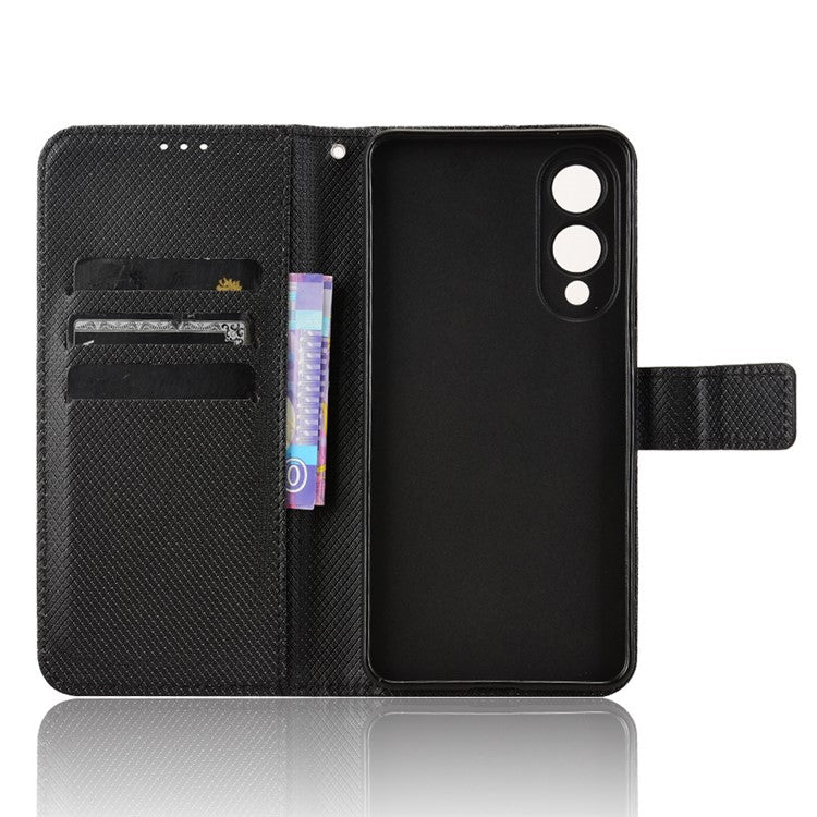 For Samsung Galaxy S25 Edge Case PU Leather Diamond Texture Wallet Phone Cover - Black