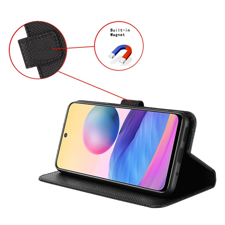 For Samsung Galaxy S25 Edge Case PU Leather Diamond Texture Wallet Phone Cover - Black