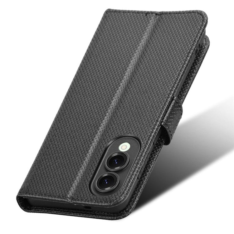 For Samsung Galaxy S25 Edge Case PU Leather Diamond Texture Wallet Phone Cover - Black