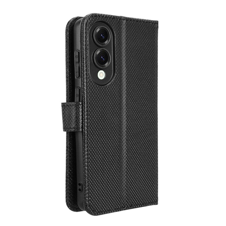 For Samsung Galaxy S25 Edge Case PU Leather Diamond Texture Wallet Phone Cover - Black