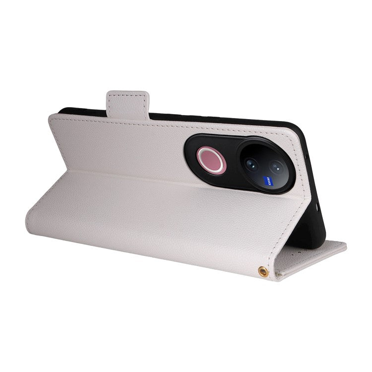 For vivo V50 5G Case Wallet Flip Litchi Texture PU Leather Phone Cover - White