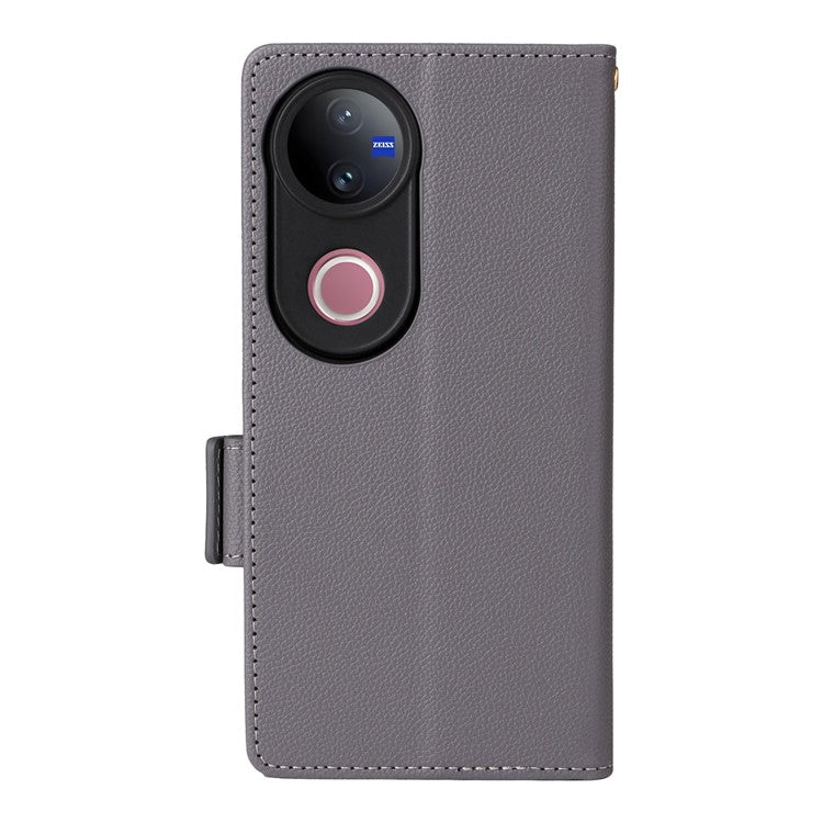 For vivo V50 5G Case Wallet Flip Litchi Texture PU Leather Phone Cover - Grey