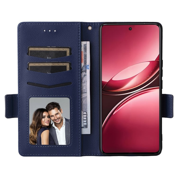 For vivo V50 5G Case Wallet Flip Litchi Texture PU Leather Phone Cover - Dark Blue