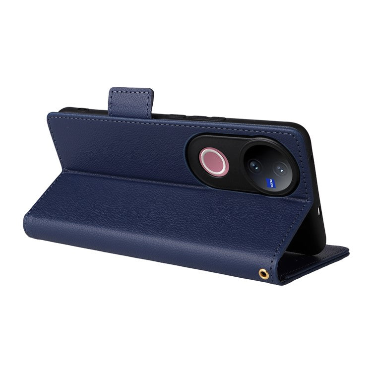 For vivo V50 5G Case Wallet Flip Litchi Texture PU Leather Phone Cover - Dark Blue