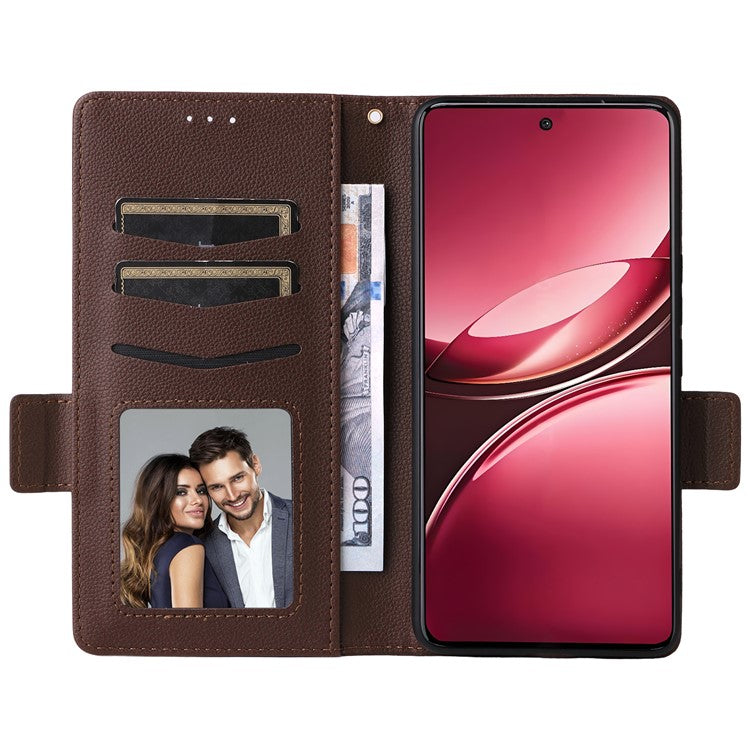 For vivo V50 5G Case Wallet Flip Litchi Texture PU Leather Phone Cover - Brown