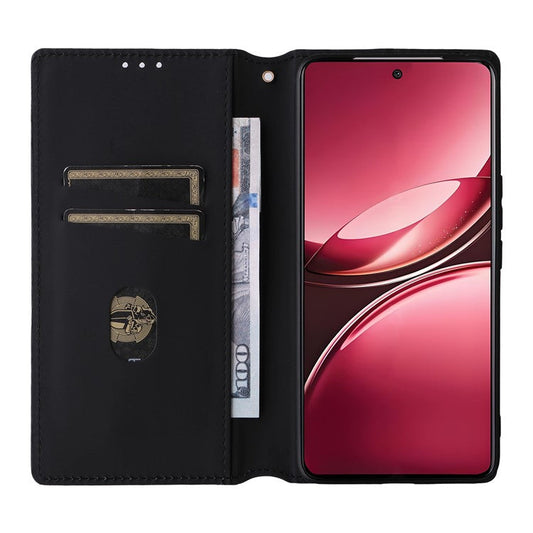 For vivo V50 5G Case Wallet Rhombus Imprinted Leather Phone Cover - Black