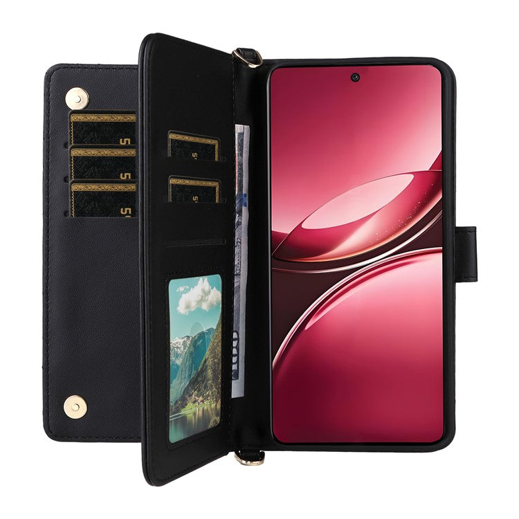 For vivo V50 5G Case with Shoulder Strap Wallet Leather Phone Cover - Black