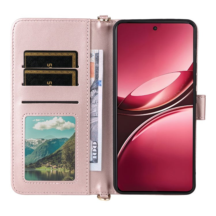 For vivo V50 5G Case with Shoulder Strap Wallet Leather Phone Cover - Pink