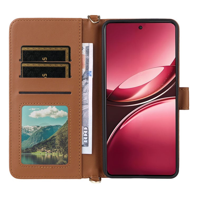 For vivo V50 5G Case with Shoulder Strap Wallet Leather Phone Cover - Brown