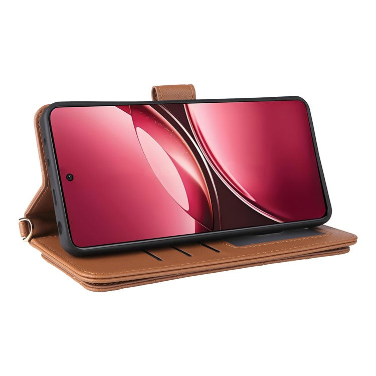 For vivo V50 5G Case with Shoulder Strap Wallet Leather Phone Cover - Brown