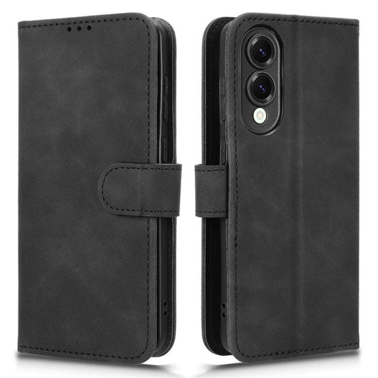 For Samsung Galaxy S25 Edge Leather Case Skin Feel Anti Drop Wallet Flip Phone Cover - Black