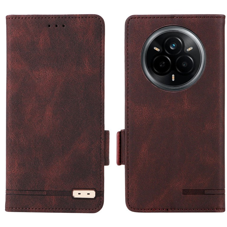 For Realme 14 Pro 5G Case Leather Wallet Flip Phone Cover with Hardware Decor - Coffee