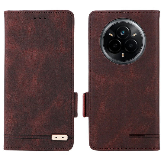 For Realme 14 Pro 5G Case Leather Wallet Flip Phone Cover with Hardware Decor - Coffee