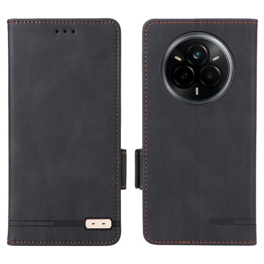 For Realme 14 Pro 5G Case Leather Wallet Flip Phone Cover with Hardware Decor - Black