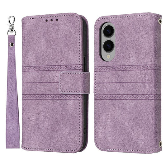 For Samsung Galaxy S25 Edge Case Wallet Skin-Touch Leather Imprinted Phone Cover - Purple