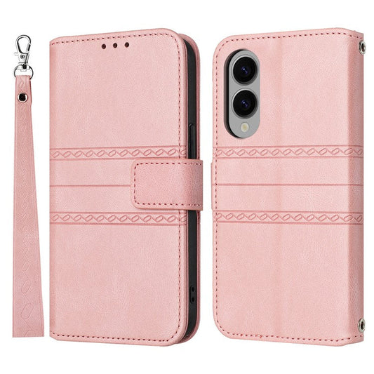 For Samsung Galaxy S25 Edge Case Wallet Skin-Touch Leather Imprinted Phone Cover - Pink