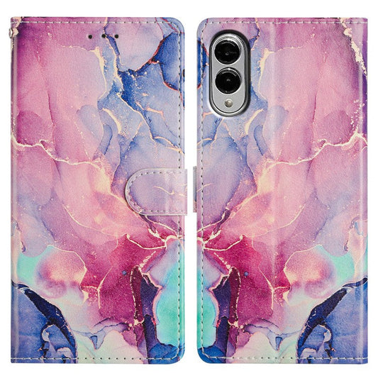 For Samsung Galaxy S25 Edge Case Pattern Printing Wallet Stand Flip Leather Phone Cover - Green Pink Marble