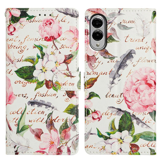 For Samsung Galaxy S25 Edge Case Pattern Printing Wallet Stand Flip Leather Phone Cover - Green Leaves Flowers